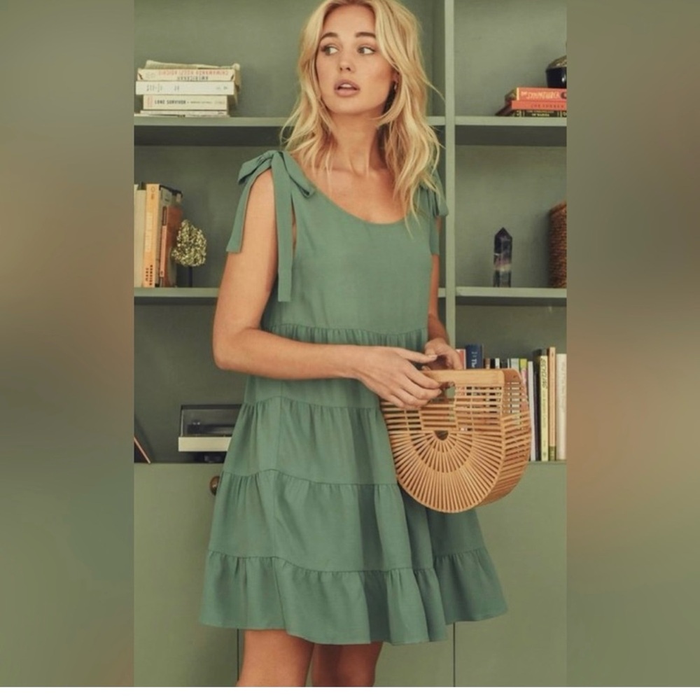 JODIFL Green Tiered Mini Dress